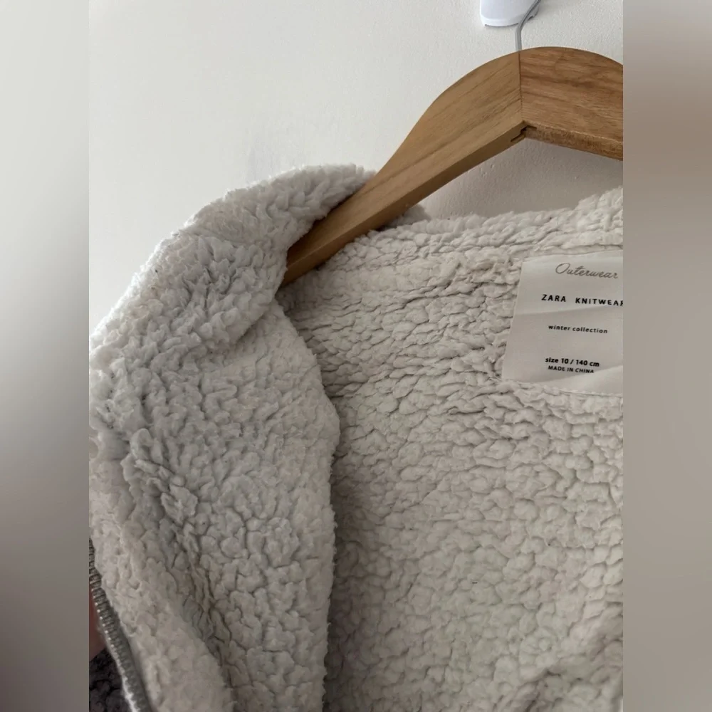 Zara Gray Knit Winter Collection Sherpa Hooded Zip‎ Up Jacket Girls Alpaca Blend